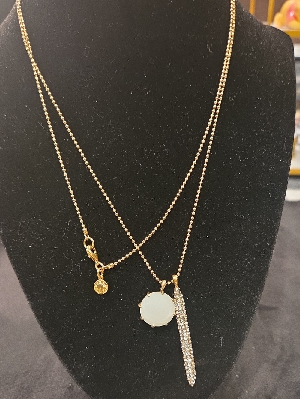 J. Crew Gold-Tone Double Layer Necklace with White Disc and Pave Spike